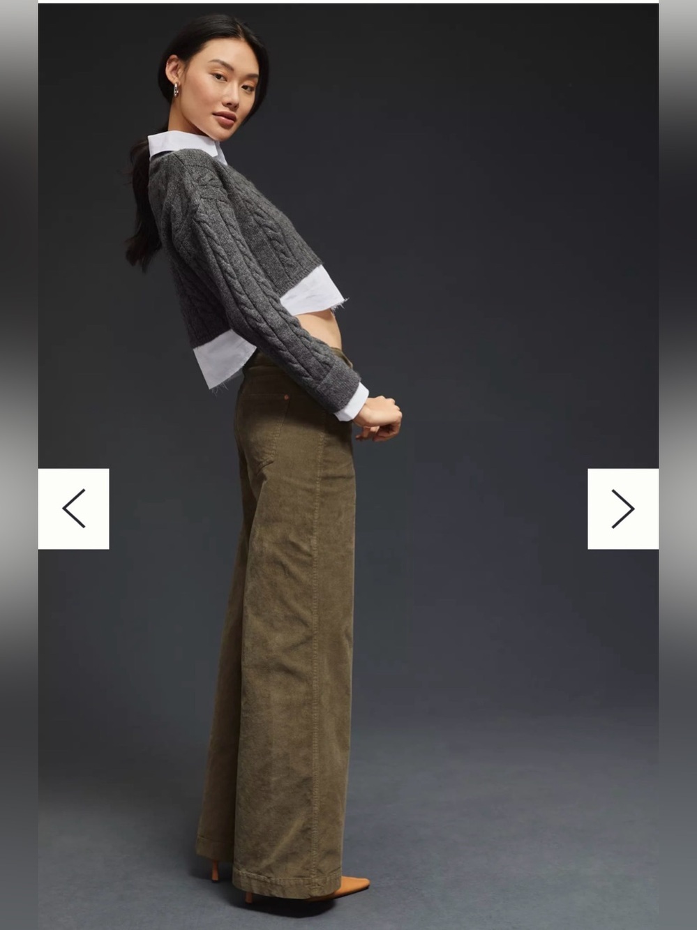 PILCRO The Gwen Wide-leg Corduroy Pants Moss Green Brown Size 27